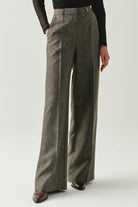 Exquise-Balık Sırtı Desenli Yüksel Bel Geniş Paçalı Cepli Regular Dokuma Duman Pantolon-PANTOLON-3-Milagron.com