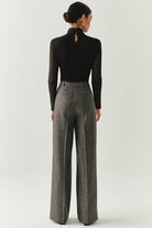 Exquise-Balık Sırtı Desenli Yüksel Bel Geniş Paçalı Cepli Regular Dokuma Gri Pantolon-PANTOLON-2-Milagron.com