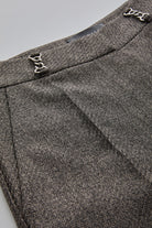 Exquise-Balık Sırtı Desenli Yüksel Bel Geniş Paçalı Cepli Regular Dokuma Gri Pantolon-PANTOLON-7-Milagron.com