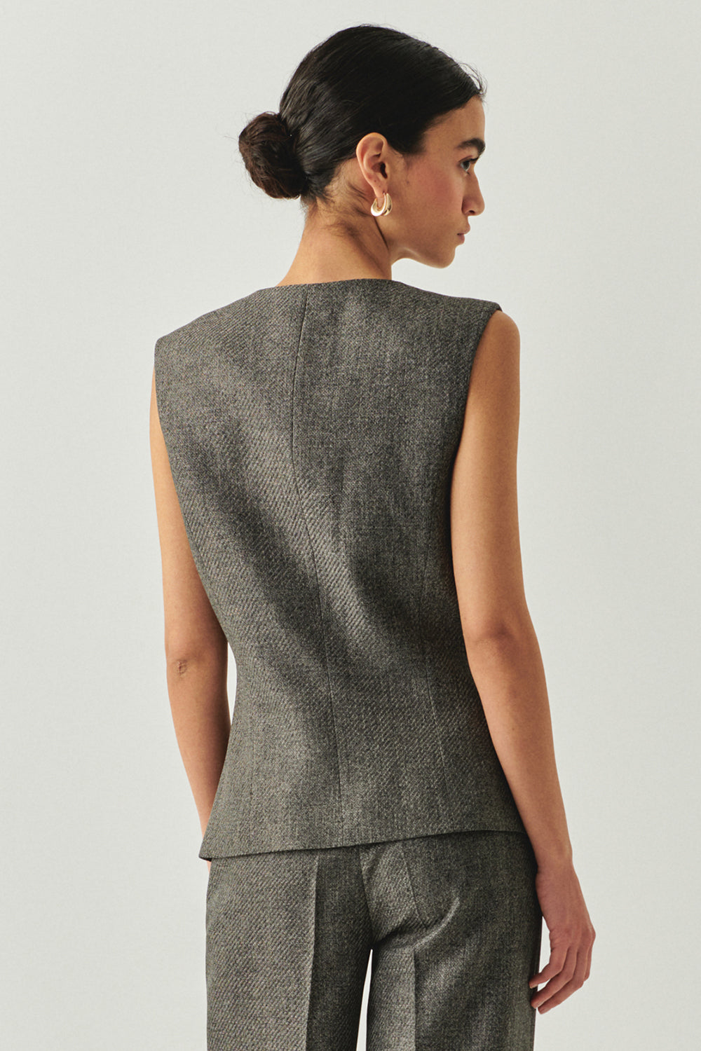 Exquise-Balıksırtı Desenli Bisiklet Yaka Astarlı Slim Fit Cepli Gri Yelek-YELEK-2-Milagron.com