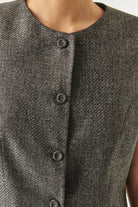 Exquise-Balıksırtı Desenli Bisiklet Yaka Astarlı Slim Fit Cepli Gri Yelek-YELEK-4-Milagron.com