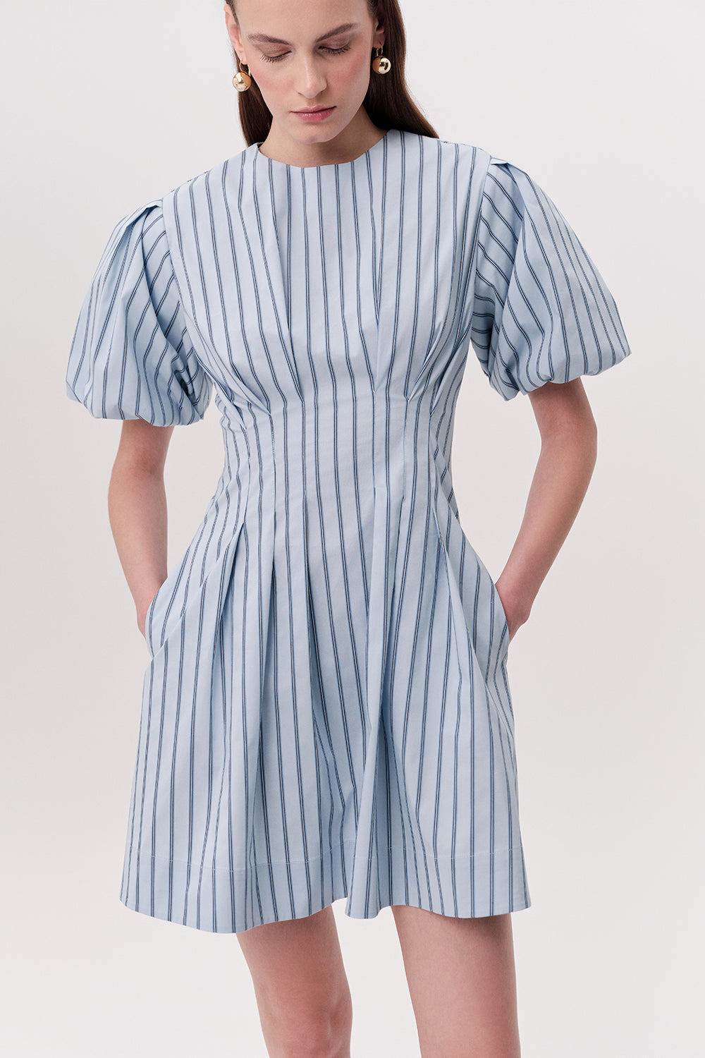 Balon Kollu Bele Oturan Cepli Regular Mini Çok Renkli Elbise