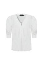 Exquise-Balon Kollu V Yaka Reguler Fit Poplin Beyaz Bluz-Bluz-6-Milagron.com