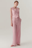 Exquise-Belden Oturtmalı Pudra Keten Yelek-Yelek-2-Milagron.com