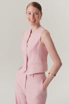 Exquise-Belden Oturtmalı Pudra Keten Yelek-Yelek-3-Milagron.com