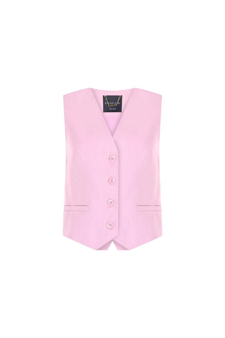 Exquise-Belden Oturtmalı Pudra Keten Yelek-Yelek-6-Milagron.com