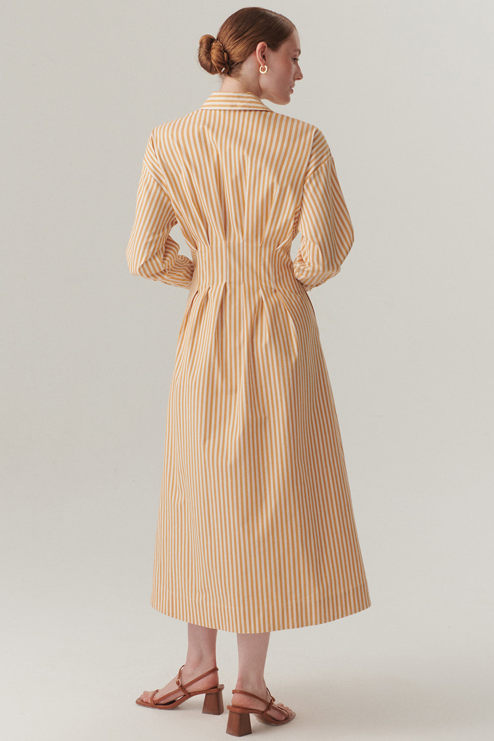 Exquise-Belden Oturtmalı çizgili Regular Midi Gömlek Elbise-ELBİSE-5-Milagron.com