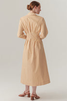 Exquise-Belden Oturtmalı çizgili Regular Midi Gömlek Elbise-ELBİSE-5-Milagron.com