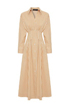 Exquise-Belden Oturtmalı çizgili Regular Midi Gömlek Elbise-ELBİSE-6-Milagron.com