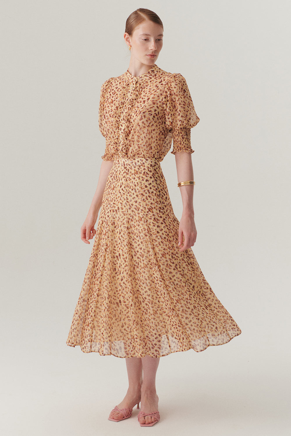 Exquise-Bele Oturan Etekleri Kloş Desenli Midi Boy şifon Etek-Etek-1-Milagron.com