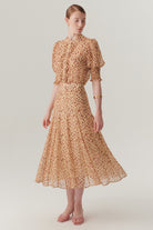 Exquise-Bele Oturan Etekleri Kloş Desenli Midi Boy şifon Etek-Etek-1-Milagron.com