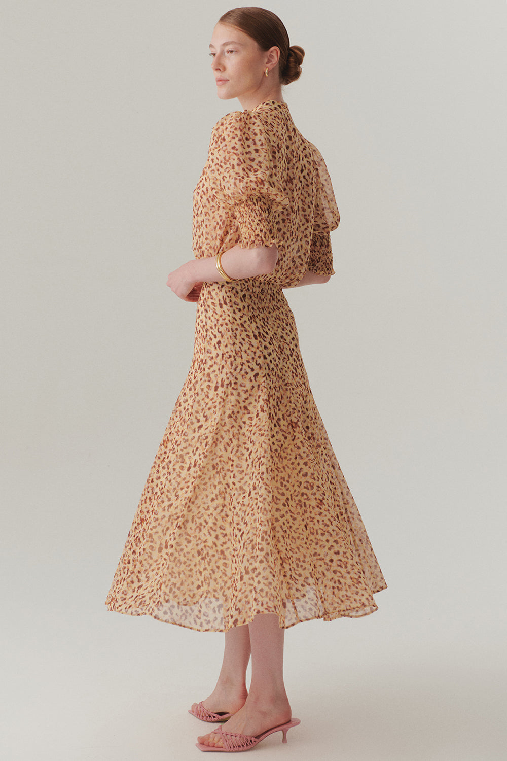 Exquise-Bele Oturan Etekleri Kloş Desenli Midi Boy şifon Etek-Etek-5-Milagron.com