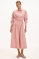 Exquise-Bele Oturan Kemer Detaylı Regular Midi Gömlek Elbise-ELBİSE-3-Milagron.com