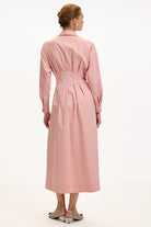 Exquise-Bele Oturan Kemer Detaylı Regular Midi Gömlek Elbise-ELBİSE-6-Milagron.com