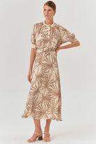 Exquise-Beli Büzgülü Yaprak Desenli Regular Rayon şifon Midi Boy Etek-Etek-2-Milagron.com