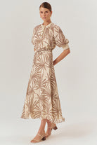 Exquise-Beli Büzgülü Yaprak Desenli Regular Rayon şifon Midi Boy Etek-Etek-4-Milagron.com