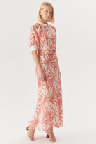 Exquise-Beli Büzgülü Yaprak Desenli Regular Rayon şifon Midi Boy Etek-Etek-8-Milagron.com