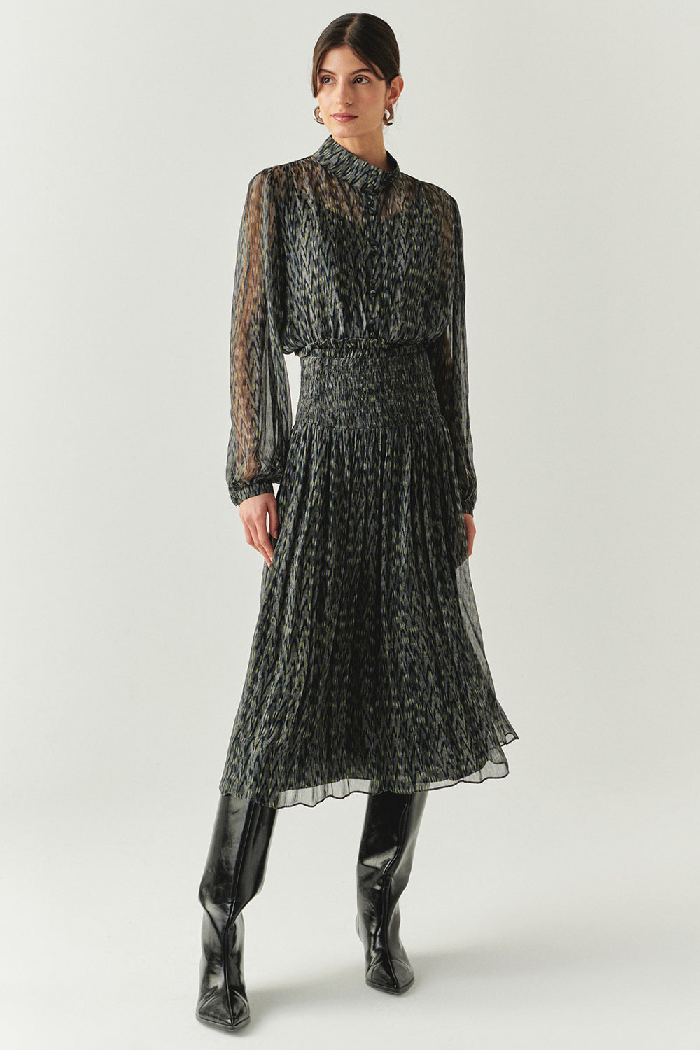 Exquise-Beli Gipeli Büzgülü Regular Midi çok Renkli Etek-ETEK-1-Milagron.com