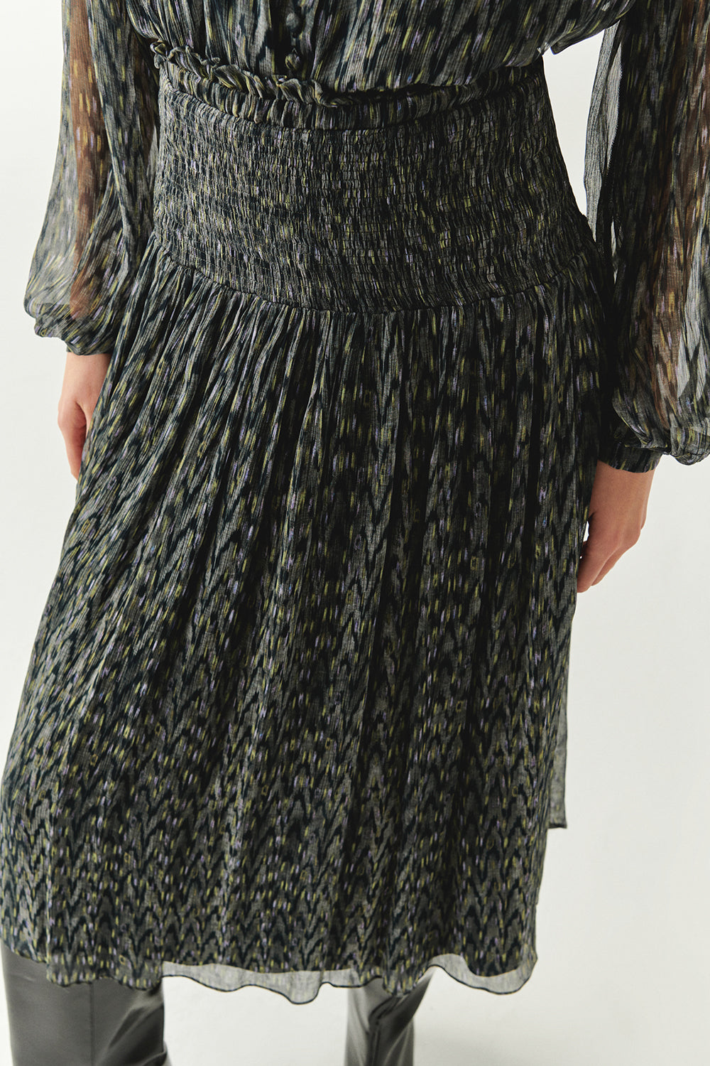 Exquise-Beli Gipeli Büzgülü Regular Midi çok Renkli Etek-ETEK-6-Milagron.com