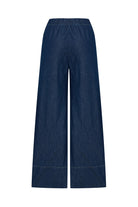 Exquise-Beli Lastikli Bağcık Detaylı İndigo Geniş Paça Pamuk Denim Pantolon-Kot Pantolon-6-Milagron.com