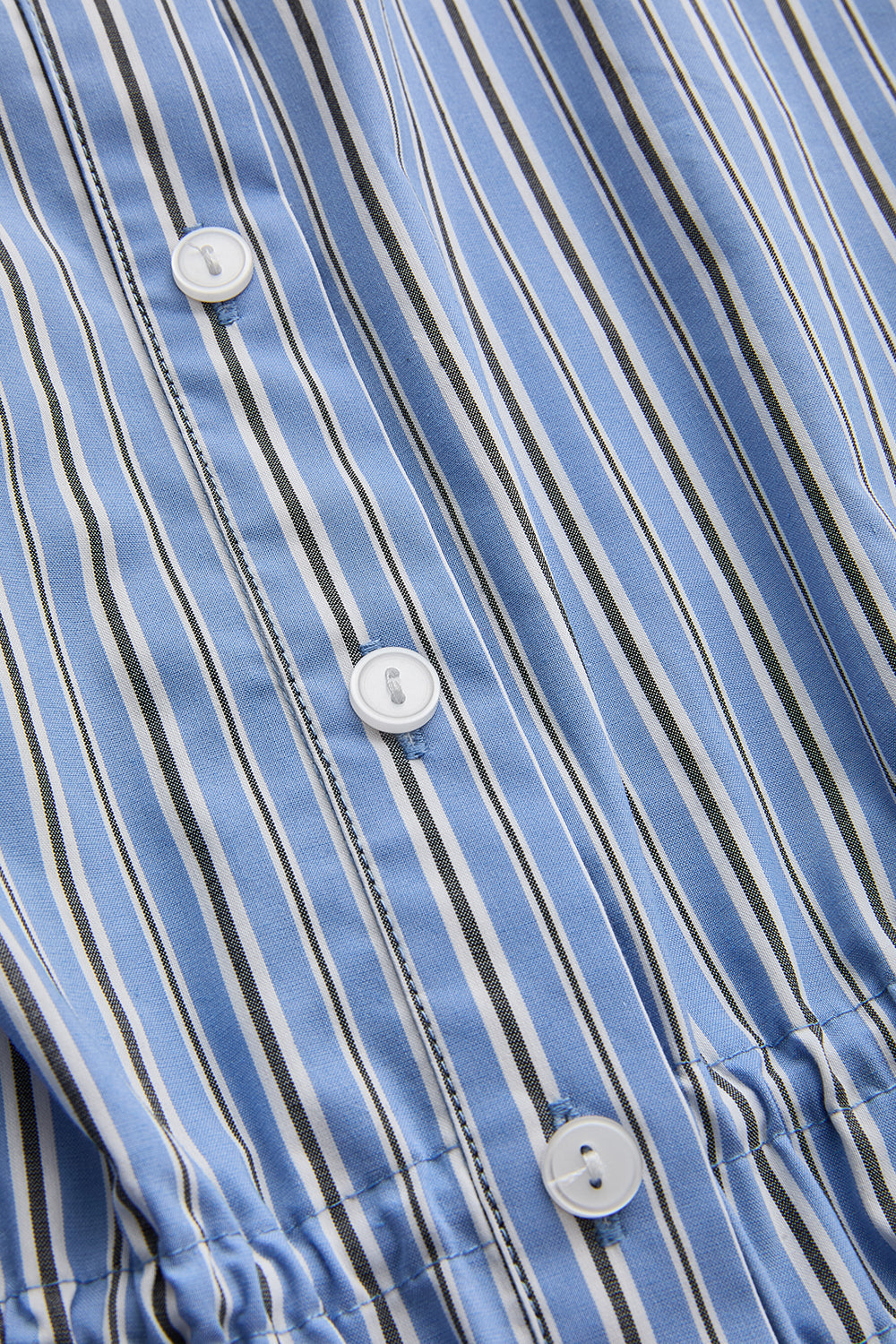 Exquise-Beli Lastikli Bağcık Detaylı Mavi Çizgili Pamuklu Midi Gömlek Elbise-Elbise-9-Milagron.com