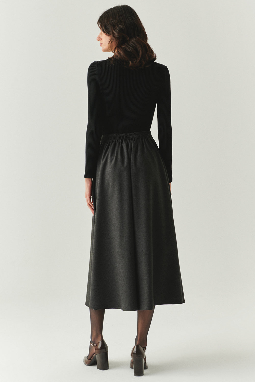 Exquise-Beli Lastikli Cepli Regular Midi Gri Etek-ETEK-3-Milagron.com