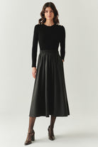 Exquise-Beli Lastikli Cepli Regular Midi Gri Etek-ETEK-4-Milagron.com