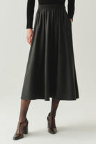 Exquise-Beli Lastikli Cepli Regular Midi Gri Etek-ETEK-5-Milagron.com