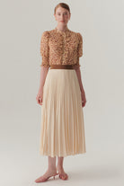 Exquise-Beli Lastikli Düz Kesim Pileli Midi Boy Etek-Etek-1-Milagron.com