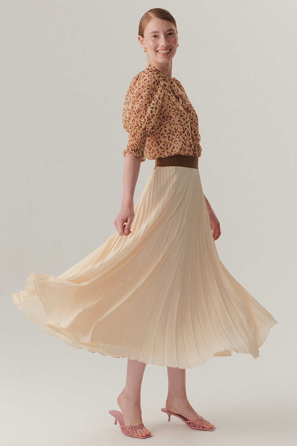 Exquise-Beli Lastikli Düz Kesim Pileli Midi Boy Etek-Etek-2-Milagron.com