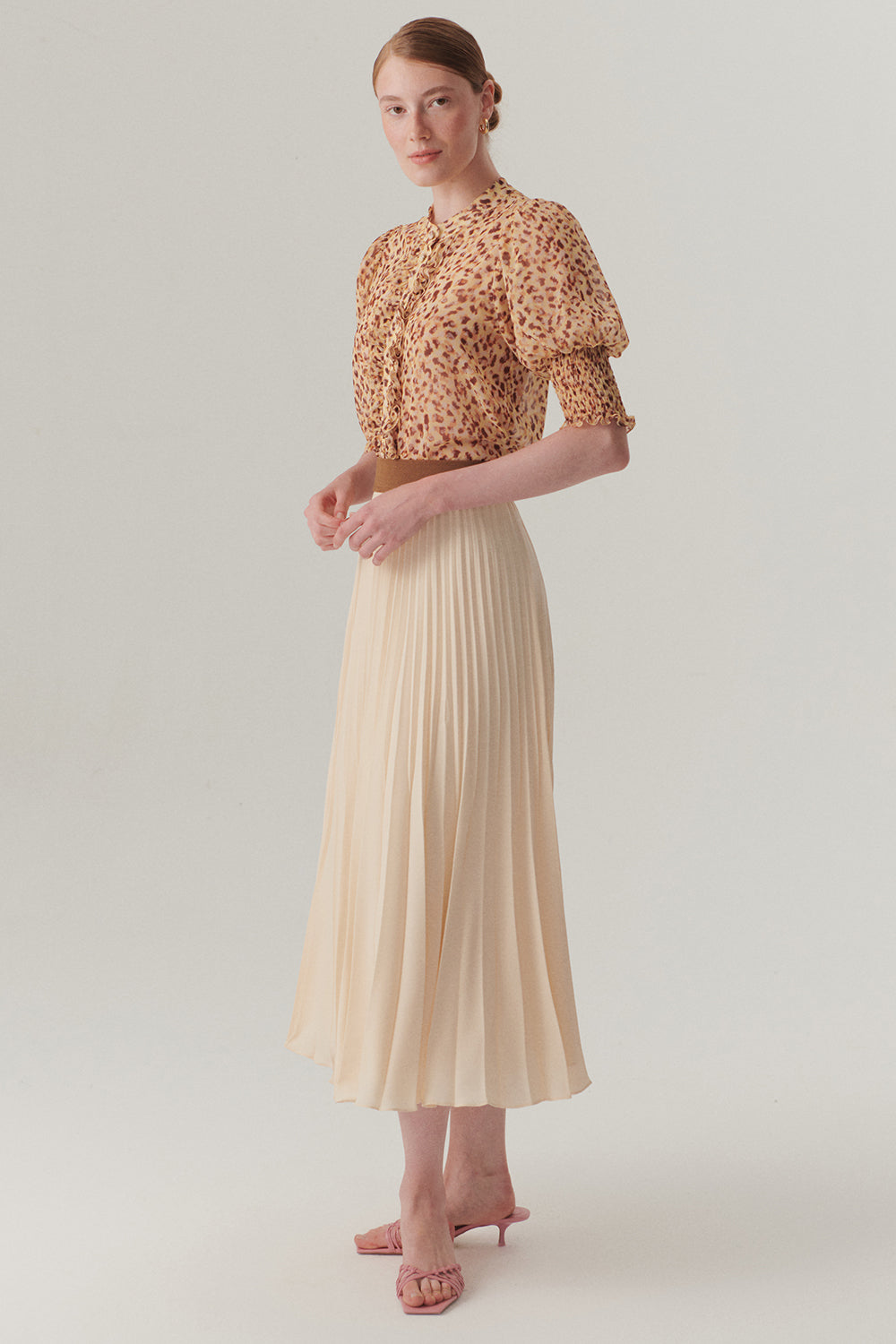 Exquise-Beli Lastikli Düz Kesim Pileli Midi Boy Etek-Etek-3-Milagron.com