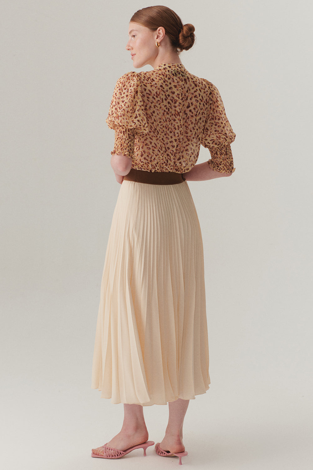 Exquise-Beli Lastikli Düz Kesim Pileli Midi Boy Etek-Etek-4-Milagron.com