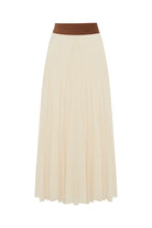 Exquise-Beli Lastikli Düz Kesim Pileli Midi Boy Etek-Etek-6-Milagron.com