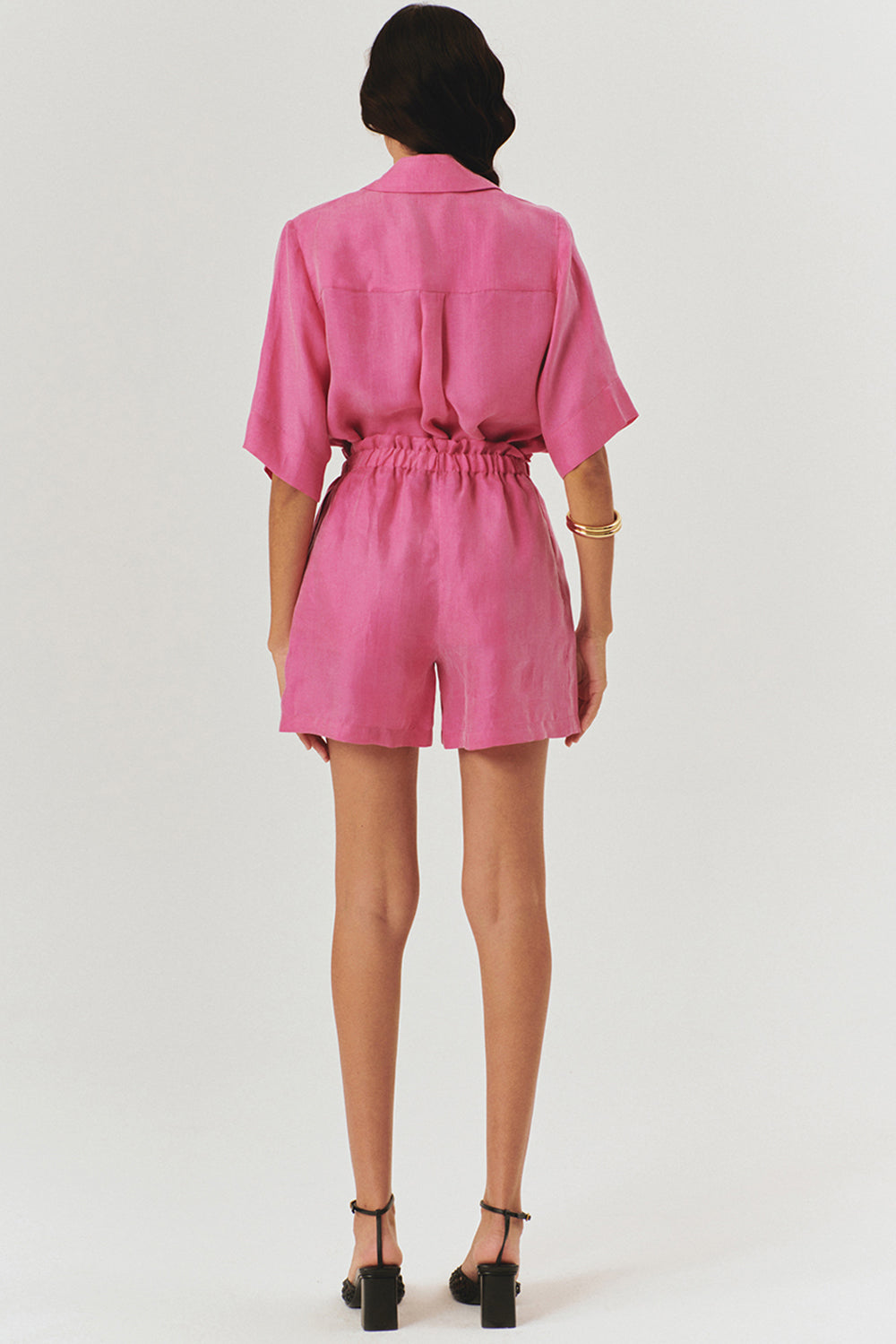 Exquise-Beli Lastikli Lyocell Regular Pembe Kısa şort-Şort-4-Milagron.com