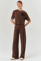 Exquise-Beli Lastikli Yüksek Bel Rahat Kesim Modal Karışımlı örme Pantolon-Pantolon-1-Milagron.com