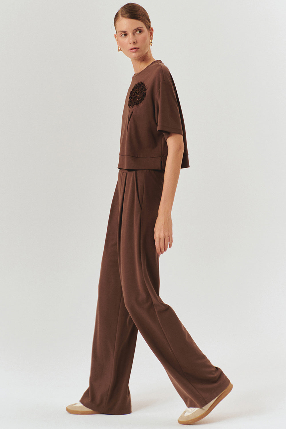 Exquise-Beli Lastikli Yüksek Bel Rahat Kesim Modal Karışımlı örme Pantolon-Pantolon-3-Milagron.com