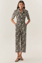 Exquise-Beli Lastikli Zebra Desenli Regular Pamuklu Pantolon-Pantolon-1-Milagron.com