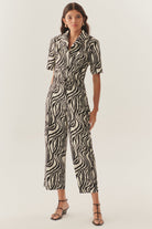 Exquise-Beli Lastikli Zebra Desenli Regular Pamuklu Pantolon-Pantolon-4-Milagron.com