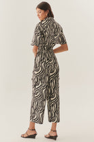 Exquise-Beli Lastikli Zebra Desenli Regular Pamuklu Pantolon-Pantolon-5-Milagron.com