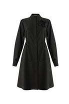 Exquise-Beli Lastikli çiçek Aksesuarlı Regular Mini Gri Elbise-ELBİSE-6-Milagron.com