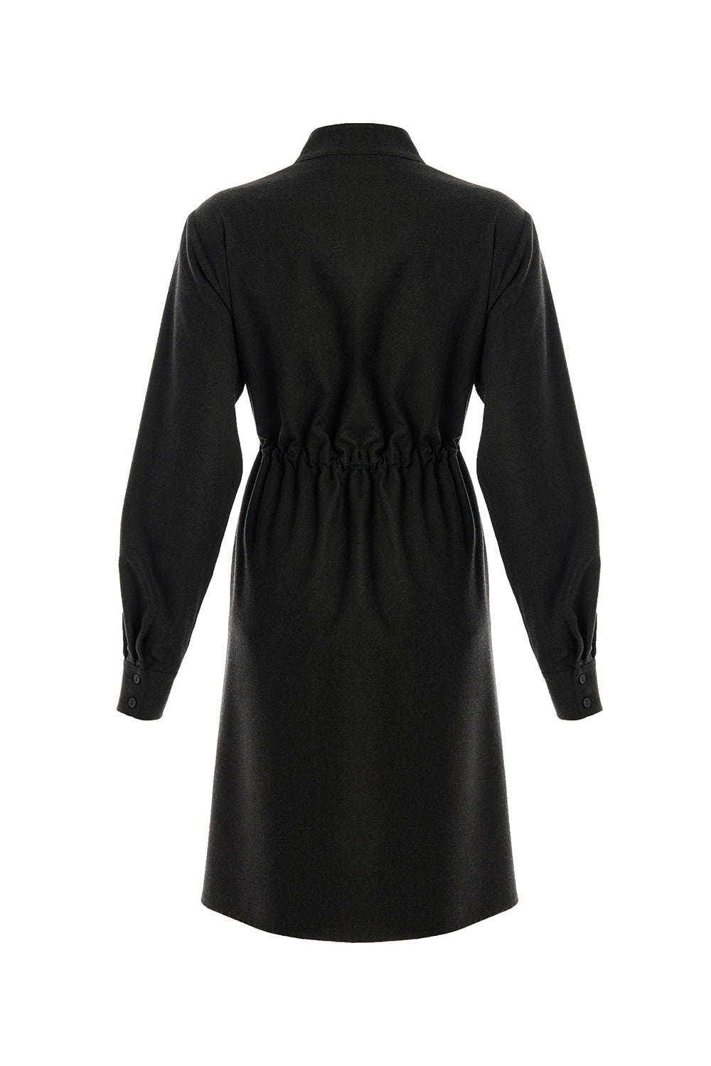 Exquise-Beli Lastikli çiçek Aksesuarlı Regular Mini Gri Elbise-ELBİSE-7-Milagron.com