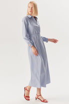 Exquise-Beli Lastikli çizgili Regular Midi Elbise-Elbise-2-Milagron.com