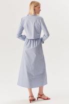 Exquise-Beli Lastikli çizgili Regular Midi Elbise-Elbise-4-Milagron.com