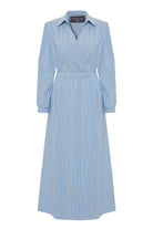 Exquise-Beli Lastikli çizgili Regular Midi Elbise-Elbise-5-Milagron.com