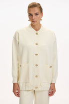 Exquise-Bisiket Yaka Cepli Gold Düğmeli Oversize Ekru Tirko Hırka-HIRKA-2-Milagron.com