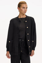 Exquise-Bisiket Yaka Cepli Gold Düğmeli Oversize Siyah Tirko Hırka-HIRKA-6-Milagron.com