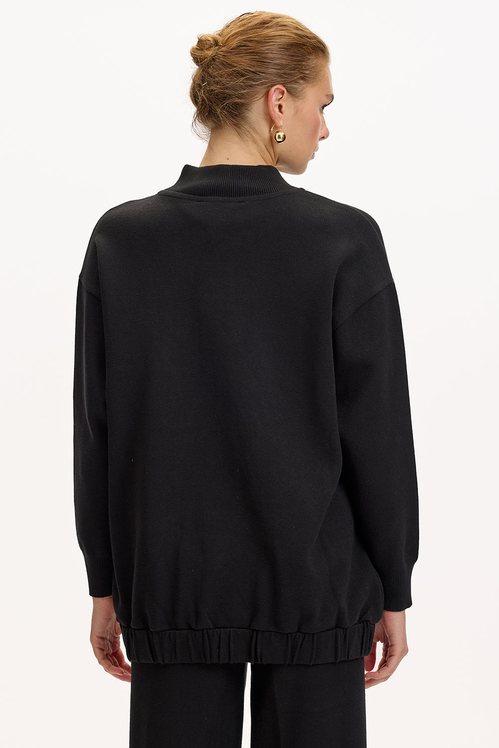 Exquise-Bisiket Yaka Cepli Gold Düğmeli Oversize Siyah Tirko Hırka-HIRKA-7-Milagron.com