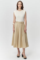 Bisiklet Yaka Cepli Regular Kuşaklı Regular Midi Ekru Elbise