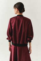 Exquise-Bisiklet Yaka Cepli Saten Yüzeyli Regular Fermuarlı Vişne Ceket-CEKET-2-Milagron.com