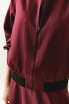 Exquise-Bisiklet Yaka Cepli Saten Yüzeyli Regular Fermuarlı Vişne Ceket-CEKET-3-Milagron.com